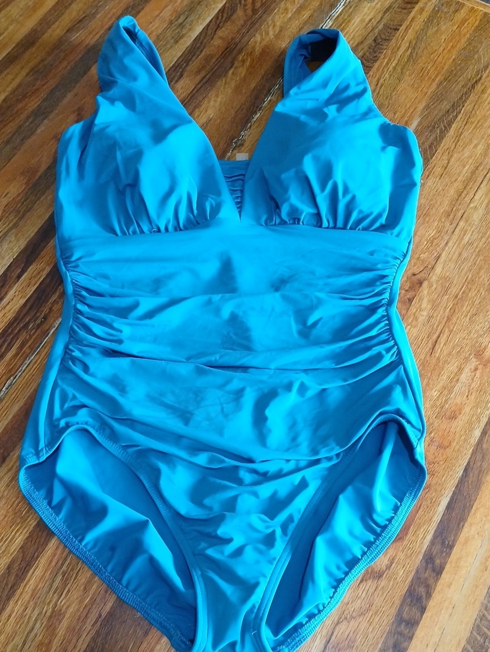 Lands' End Turquoise One-Piece Ruched Swimsuit - 10